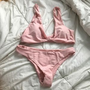 Light pink tie knot front bikini
